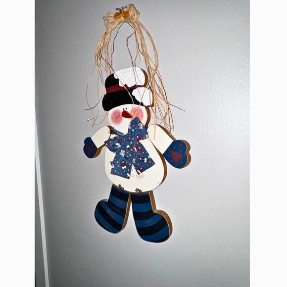 Country Snowman Wall Hanging Decor • Primitive Christmas • 19” Wood Cutout - Picture 4 of 8